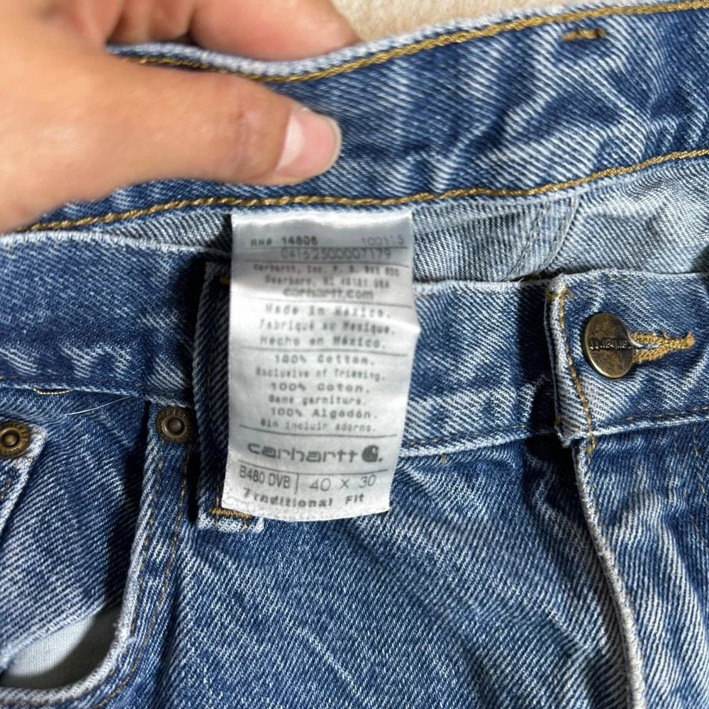 Carhartt B480 DVB Traditional Fit Mens Blue Denim Jeans Streetwear‎ 40x30 FLAWED